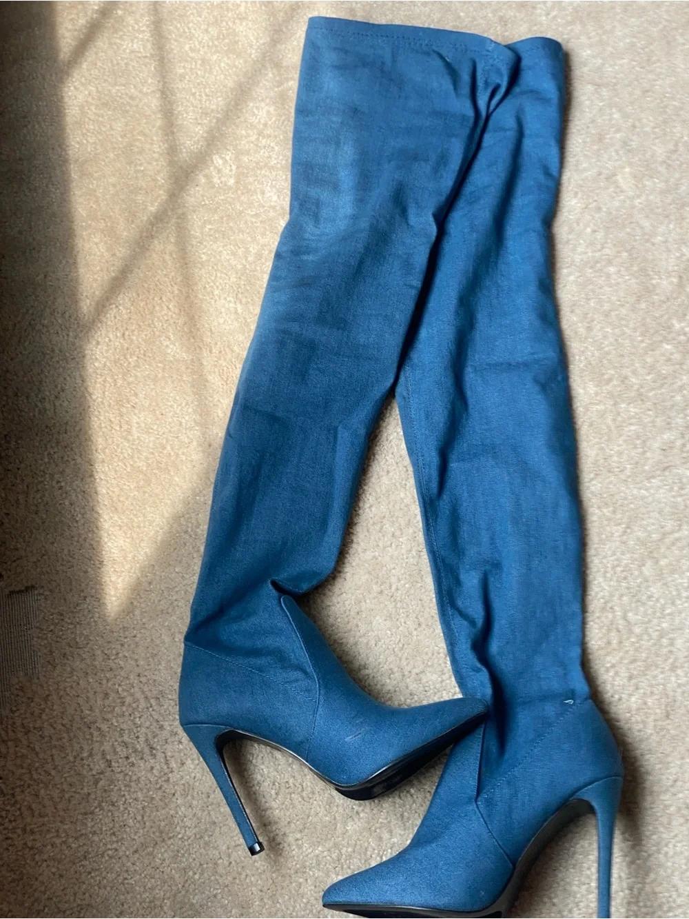Blue Over-the-Knee Pointed Toe Stiletto Boots denim
